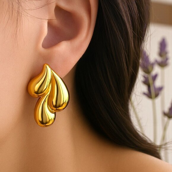 🆕️18K Gold Plated Stainless Steel Drop Earrings - Unique Teardrop Design✨ - Picture 10 of 10